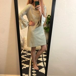 Jcrew black and white stripe dress bell sleeve